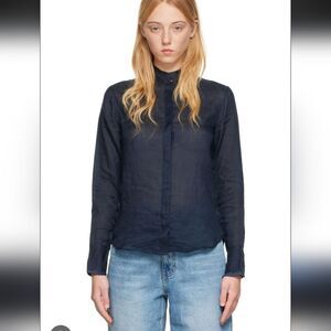 Rag & Bone Womens Navy Sheer Boyfriend Shirt Button-Up Long Sleeve M Medium